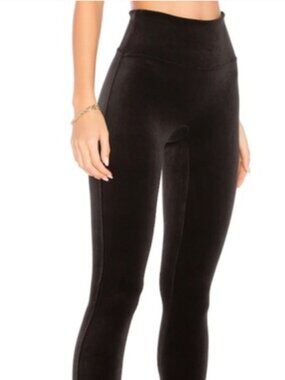 Cozy high-waisted, black velvet, Spanx leggings in size Large